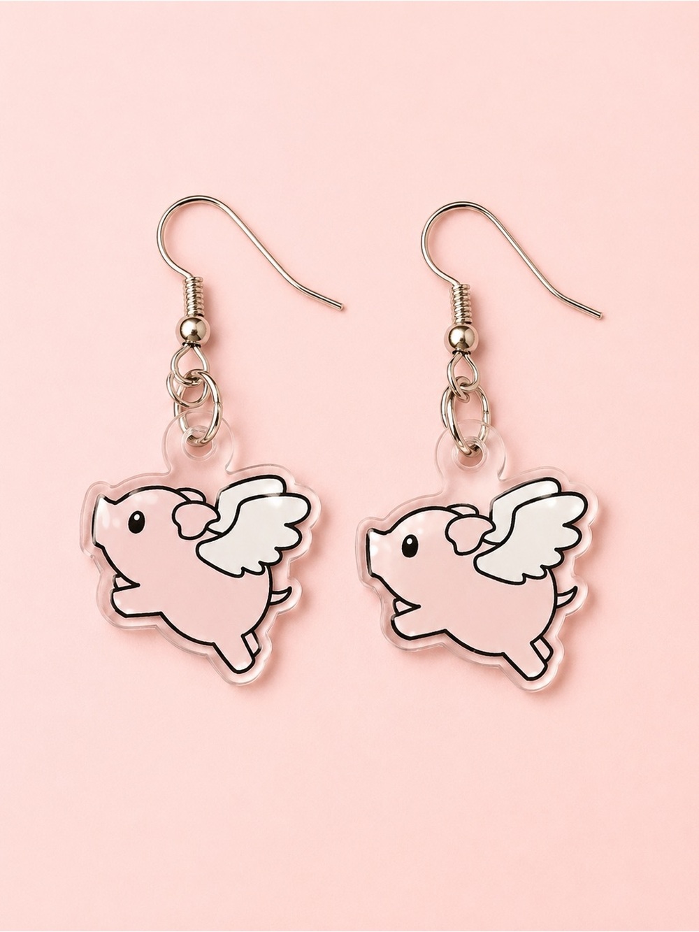 925 Sterling Silver Flying Pig Dangle Earrings